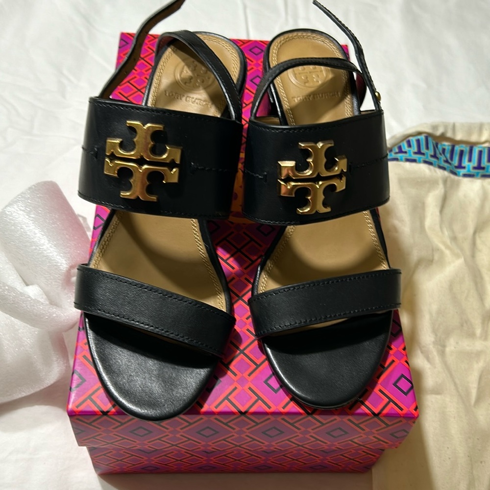 TORY BURCH EVERLY 65 MM SANDAL BLACK CALF LEATHER